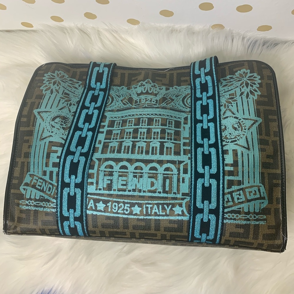FENDI Zucca Spalmati Palazzo Aqua Print Web Tote - Picture 2 of 14